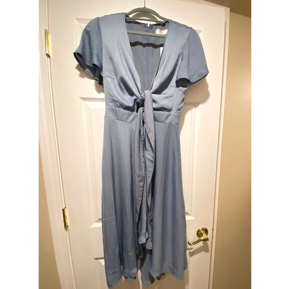 Billy J Sunny Daze Midi Dress‎ Steel Blue Size 6 NWT Tie Front Short Sleeve